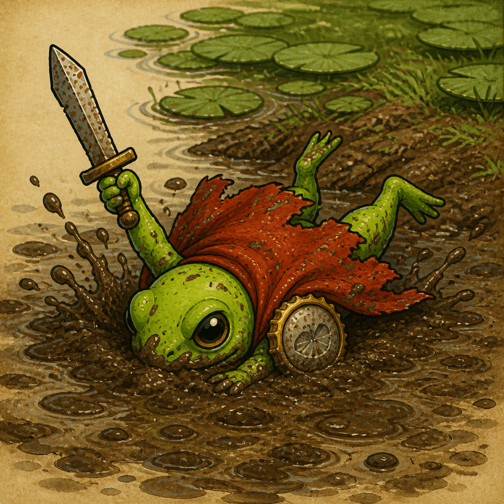 Huzzah fallen in the mud with his sword still raised
